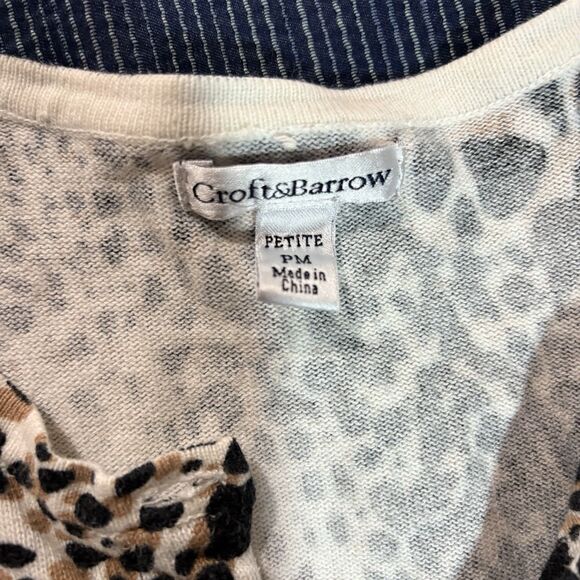 Croft and Barrow Womens Petite M Cardigan Leopard Animal Print Sweater Boho Chic - Picture 3 of 7